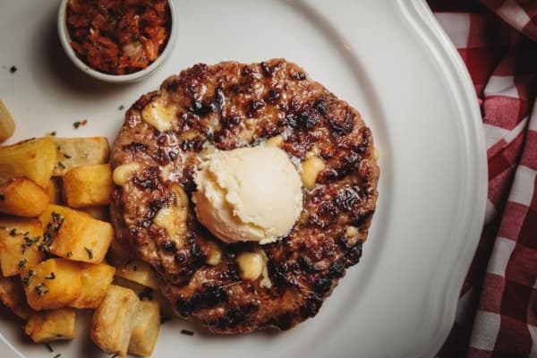 food - stuffed burger with milk cream