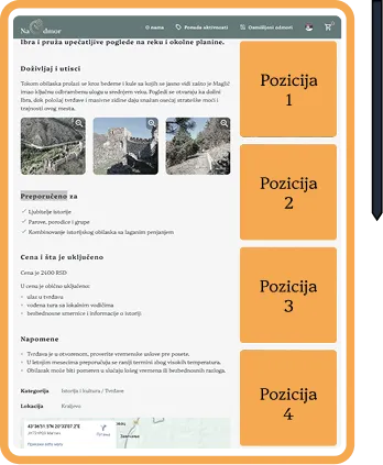 Reklamna pozicija na stranici aktivnosti - tablet prikaz